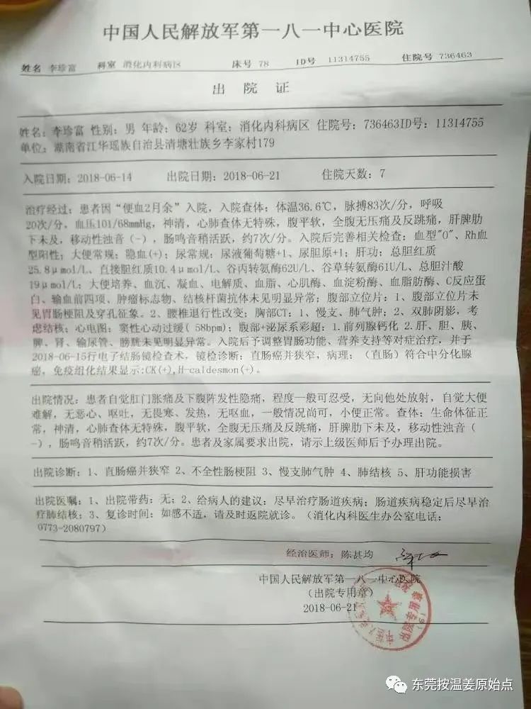 直腸癌沒經手術放化療，腸梗阻，肺結核，肺氣腫